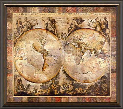 Vintage World Map Poster Framed For Sale | The Art of Mike Mignola